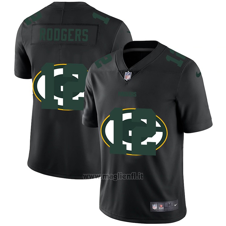 Maglia NFL Limited Green Bay Packers Rodgers Logo Dual Overlap Nero